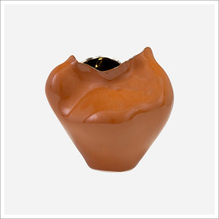 Abitar Vase orange ceramic vase gold edge bronze interior