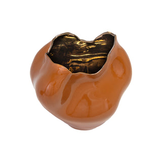 Abitar Vase orange ceramic vase gold edge bronze interior