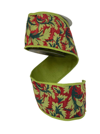 Acanthus Jacq Dupion Fused Piping Red/Apple/Green Ribbon 4" - SOLD BY THE FOOT