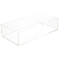 A clear acrylic guest towel caddy.