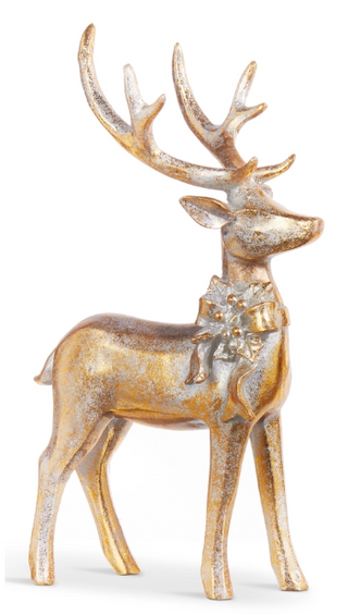 Aged Gold Deer with Bow Ornament Assorted