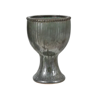 Aged Olive Dripped Glazed Pottery Crock Large