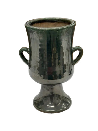 Aged Olive Dripped Glazed Pottery Urn