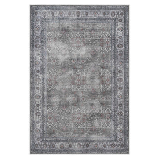 Decorative rug with intricate patterns on a white background. AlaskaGreen/Gray 8x10 Rug.
