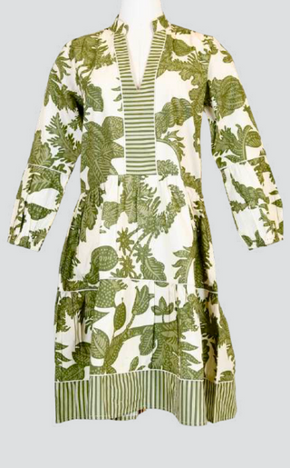 Alison Long Sleeve Dress, Bali Floral Natural/Pesto