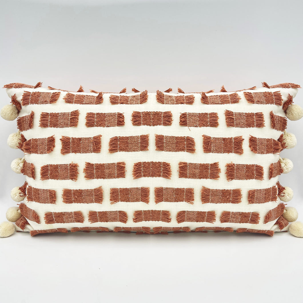 All Fringed Up Rose Pillow with Pompoms