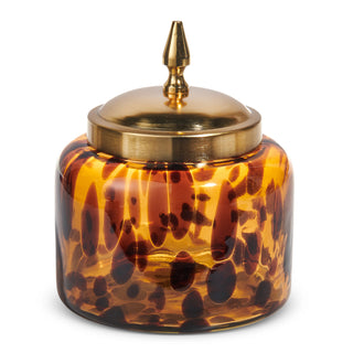 Amber Vase with Gold Lid tortoise gold finial lid brown caramel