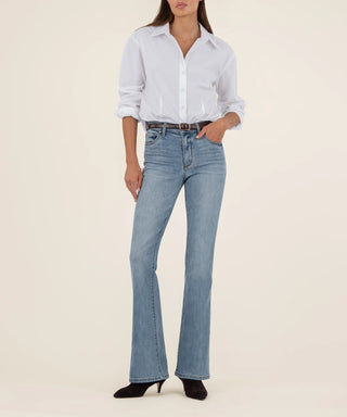 Ana High Rise Flare Pant in Donate with Medium Base Wash denim jeans