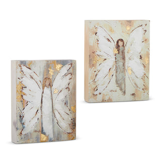 Angel Block Wall Art Assorted wood natural tones gold highlights