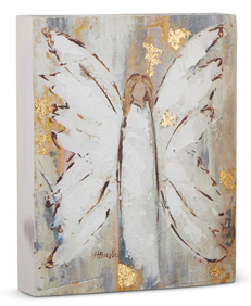 Angel Block Wall Art Assorted wood natural tones gold highlights