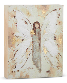 Angel Block Wall Art Assorted wood natural tones gold highlights