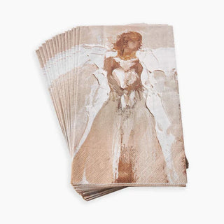A stack of paper beige guest towels with a printed angel design, Grace Guest Towels, anne neilson