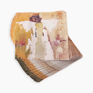 A stack of paper cocktail napkins with a printed angel design in an ethereal style, anne neilson, peace cocktail napkins 