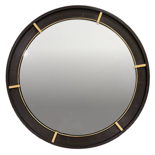 Antique black round wall mirror with gold accents around the border. Antique Black Round Wall Mirror
