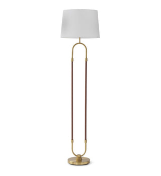 Antique Brass & Brown Oval Floor Lamp with White Shade gold