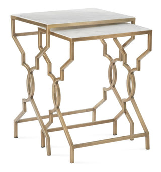 Antique Brass & White Marble Nesting Side Table Assorted gold geometric