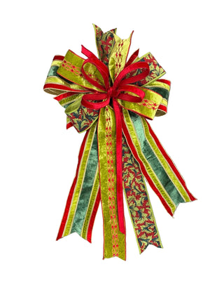 Apple Green & Red Velvet Jeweled Bow stripe acanthus Christmas luxury