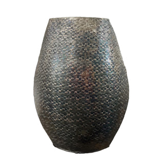 Aria Hammered Knit Small Wide Mouth Vase in Rustic Silver
