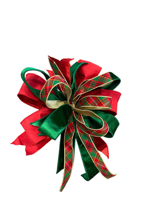 Asher Plaid with Emeral Green & Red Bow blue gold green red