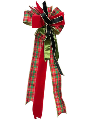 Asher Plaid with Red, Black & Green Bow classic Christmas gold