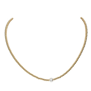 Audrey 14K Gold Filled Ball Beaded Choker with 5 mm Freshwater Pearl hypoallergenic nickel free waterproof tarnish free sensitive skin