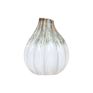 Audrix Short Vase white brown black aqua gourd ribbed stoneware