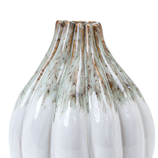 Audrix Short Vase ribbed aqua brown black white stoneware ribbed gourd