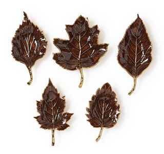 Autumn Allure Enameled Leaf Tray Assorted dark brown gold metal aluminum enamel