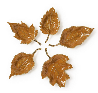 Autumn Allure Enameled Leaf Tray Assorted camel mustard yellow gold enamel aluminum