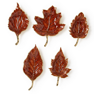Autumn Allure Enameled Leaf Tray Assorted copper brown enamel metal aluminum gold