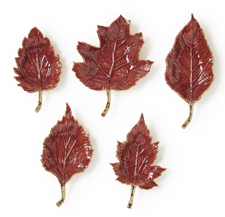 Autumn Allure Enameled Leaf Tray Assorted pink burgundy gold enamel aluminum