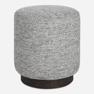 Avila Ottoman in Blue & White Tweed
