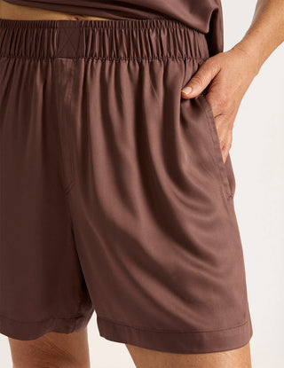 boody vegan silk sleep shorts, brown colored, loungewear