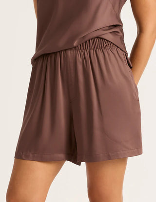 boody vegan silk sleep shorts, brown colored, loungewear