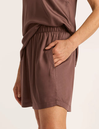 boody vegan silk sleep shorts, brown colored, loungewear