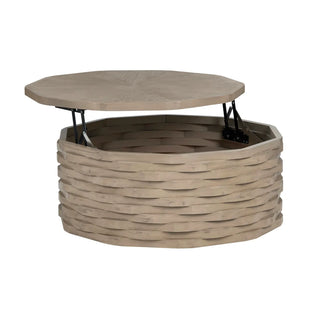 Baker Cocktail Table storage beige stack stone hinge lift top