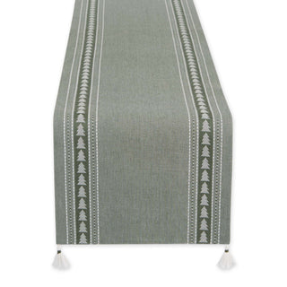 Balsam Fir Tree Jacquard Table Runner reversible Christmas trees sage green