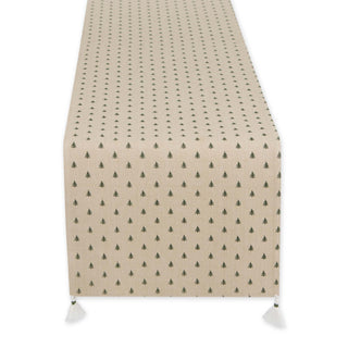 Balsam Fir Tree Jacquard Table Runner sage green and cream Christmas trees reversible tassels