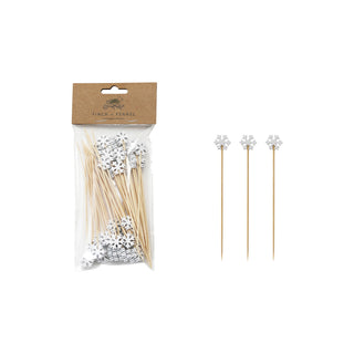 Bamboo Single Use Skewers with Snowflake Shaped Handles, Set of 50 white