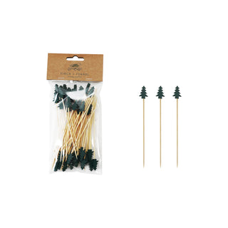 Bamboo Single Use Skewers with Tree Shaped Handles, Set of 50 Christmas