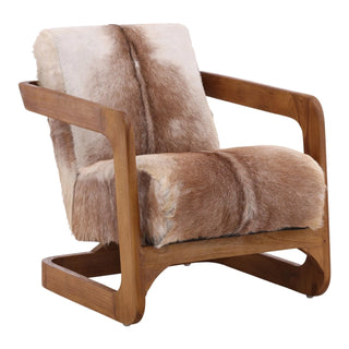 Bautista Occasional Chair in Brown goat hide fur teak wood retro