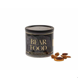 Canister labeled 'Bear Food' with snacks on a white background Bear Food Gourmet Bear Mix