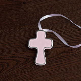 Beatriz Ball Encanto Athens Cross Ornament, Camellia pink aluminum alloy enamel handmade