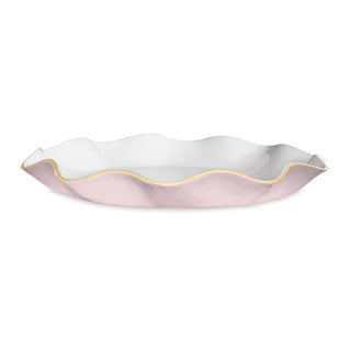Beatriz Ball Encanto Carola Large Round Platter, Camellia & White pink gold rim handmade aluminum alloy enamel