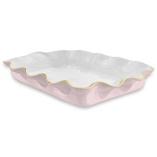 Beatriz Ball Encanto Carola Rectangle Casserole Holder, Camellia & White pink gold rim tarnish free aluminum alloy enamel handmade