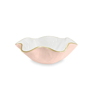 Beatriz Ball Encanto Carola Small Round Bowl, Camellia & White pink handmade aluminum alloy enamel gold rim