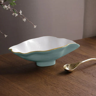 Beatriz Ball Encanto Claire Small Oval Bowl with Spool, Turquoise, White & Gold aluminum alloy enamel gold rim handmade