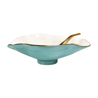 Beatriz Ball Encanto Claire Small Oval Bowl with Spool, Turquoise, White & Gold aluminum alloy enamel gold rim handmade