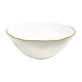 Beatriz Ball Encanto Demeter Large Bowl, Cream & White handmade tarnish free aluminum alloy FDA food safe gold rim