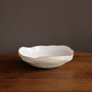 Beatriz Ball Encanto Nuevo Large Bowl, Cream & White gold rim handmade aluminum alloy tarnish free enamel FDA food safe